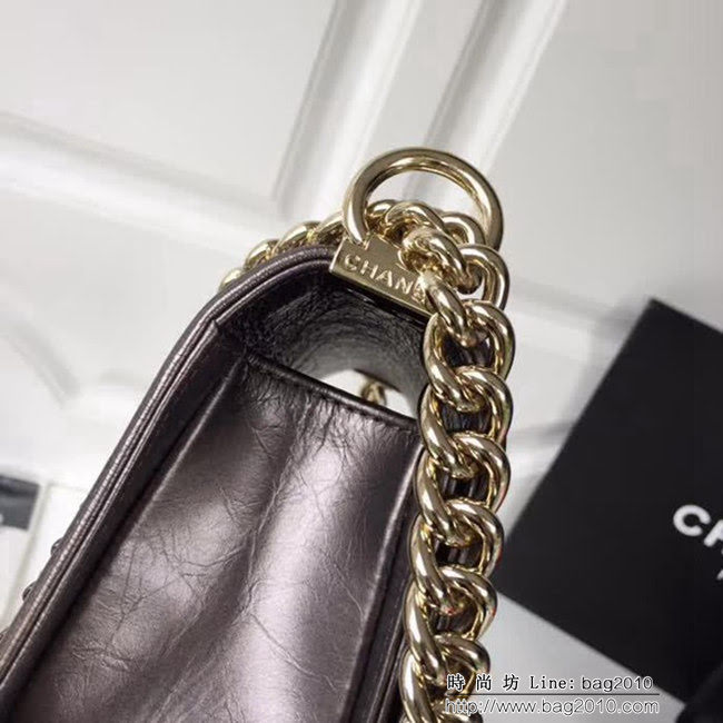 香奈兒CHANEL 銅灰色2018FW款皺紋小牛皮編織V線鏈條單肩斜挎包 DSC2118